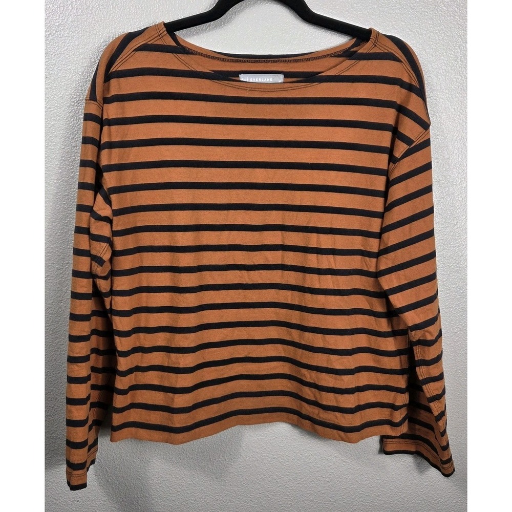 Everlane Organic Cotton Rust Black Striped Long Sleeve Tee Medium